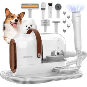 Dog Grooming Vacuum Kit - 3L Vacuum with 7 Tools, Low Noise Electric Clipper and Brush for Pet Shedding at Home, White