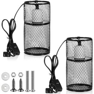 VIHOSE 2 Pcs Reptile Heat Lamp Guard with 150W Ceramic Heat Emitter Basking Anti Scald Heating Lamp Holder Mesh Cage Reptile Protection Lampshades for Lizard Snake Chick, Bulb Not Included