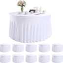 10 Pack White Round Spandex Tablecloths for 60in Tables, 120 Inch Stretch Fitted Table Skirts, Wrinkle-Free Washable Polyester Covers for Wedding, Banquet & Party, 10 pcs
