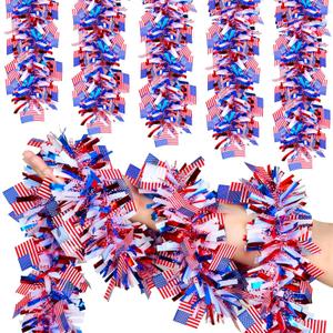 50FT 4th of July Patriotic Tinsel Garland, Glitter Tinsel Garlands with Flag, Metallic Holiday Hanging Streamers for Memorial Day Independence Day Indoor Outdoor Party Dcor (Red)