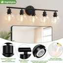 5-Light Bathroom Light Fixture, Matte Black Vanity Light with Clear Glass Globe Shades, Modern Bathroom Lights Over Mirror, Wall Sconce Lighting for Bathroom, Bedroom, Hallway, Living Room, Porch