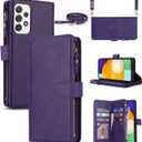 iCoverCase for Samsung Galaxy A52 5G Wallet Case with Card Holder for Women, Crossbody Lanyard Strap Kickstand PU Leather Case with Zipper Pocket Credit Card Slots Cover (Purple)