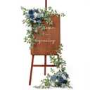 Ling's moment 2pcs Wedding Flowers Garland Artificial Floral Swag Arch Decorations Rose Greenery Arrangements Dusty Blue & Navy Ceremony Reception Garden Easel Wall Entryway Outdoor (NOT Include Sign