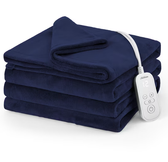Sunbeam Electric Heated Bed Blanket Navy Soft Microplush 12 Heat Settings Twin 84 x 62