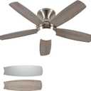 Teracfan Nickel Flush Mount Ceiling Fans with Lights 52 Inch, Low Profile Ceiling Fans with Remote,Small Ceiling Fan with Wood Blades for Bedroom/Living Room/Dining Room,Reversible,Dimmable