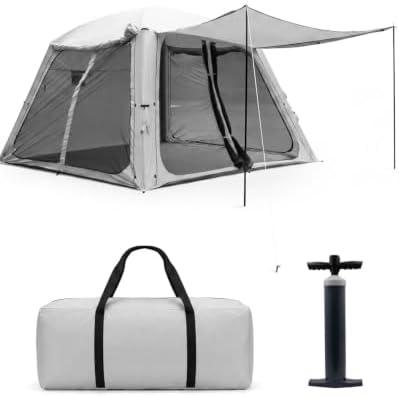 Abahub Inflatable Camping Tent with Hand Pump for 8 Person | Easy Setup Blow Up Tent with Built-in Canopy, Waterproof 210D Oxford Fabric, Breathable & Ventilated Outdoor Glamping Tent (8 Person)