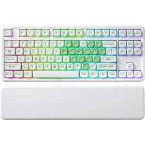YUNZII B87 Wireless Mechanical Keyboard,QMK/VIA Programmable,TKL Layout 87 Keys,BT/2.4G/USB-C,Hot Swap Gasket Mount RGB Backlit Gaming with Wrist Rest for Win/Mac (Matcha Heart, Milk V2)