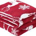 Ultra Soft Cozy Knitted Throw Blanket Christmas Deer Snowflake Fluffy Microfiber Bed Blanket Lightweight Both Sides Throw Blanket for Couch Sofa Bed 50"X60"