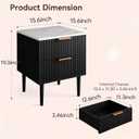 Black Nightstand with 2 Storage Drawers,15.6" W × 15.6" D × 19.3" H, Modern Bedside Cabinet with 3D Printed Marble Pattern and Metal Legs, MDF Side Table for Bedroom