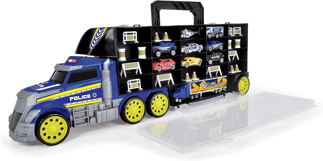 DICKIE TOYS - Truck Carry Case Playset 1:64 Scale Diecast - Hold up to 42 Cars - Includes 7 Cars, Helicopter, Big Rig and 18 Accessories -Ages 3+, 62 cm