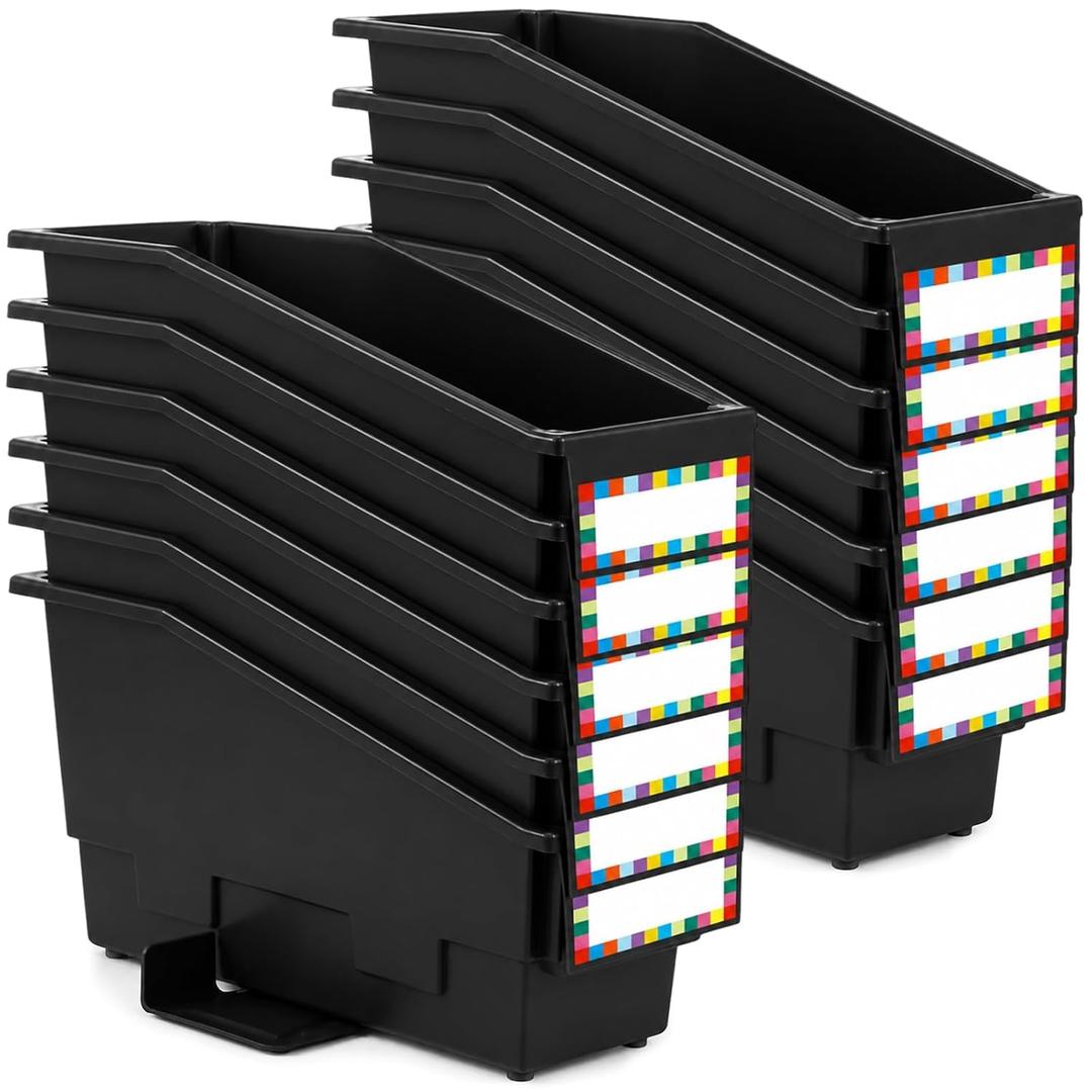 Classroom Book Bins Set of 12 Versatile Storage Organizers Sturdy Magazine and Binder Holders for Classroom Teachers School Supplies Library Organization（Black）