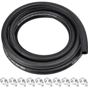 3/8 Inch ID Fuel Line Hose - 10FT Marine Grade Fuel Line with 10PCS Hose Clamps,300PSI High-Pressure Fuel Line for Automotive Fuel Systems Engines (3/8" ID-10Ft)