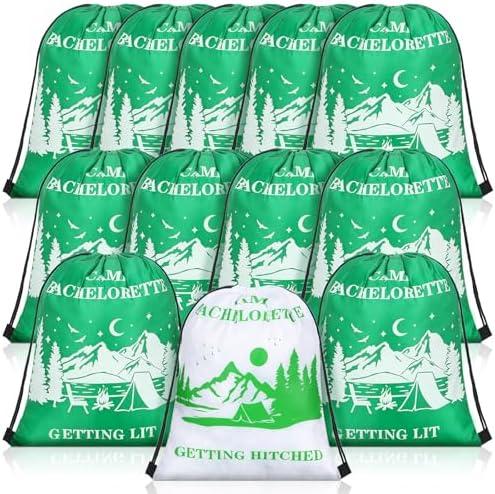Aliceset 12 Pcs Camp Bachelorette Gift Bags Camp Bachelorette Decorations Party Favors Getting Hitched Bridesmaid Drawstring Bag Reusable Party Drawstring Backpacks Bridal Shower Gifts Accessories
