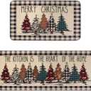 Buffalo Plaid Christmas Tree Merry Christmas Kitchen Mats Set of 2, Xmas Winter Home Decor Low-Profile Kitchen Rugs for Floor,Christmas Kitchen Mats for Floor 17x30+ 17x47 Inch (Linen-black)