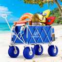 Beach Wagon with Big Wheels for Sand, 10.5" TPU All-Terrain Inflatable Wheels, Heavy Duty Folding Wagon, 150L Large Capacity, Collapsible Cart for Beach, Camping, Garden & Outdoor Sports (Blue)
