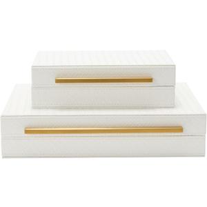Kingflux White Set of 2pcs Decorative Boxes, Home Storage Boxes Jewelry Organizer, Shelf Orgnizer Box Woment&Men's Accessory Organizer (White)