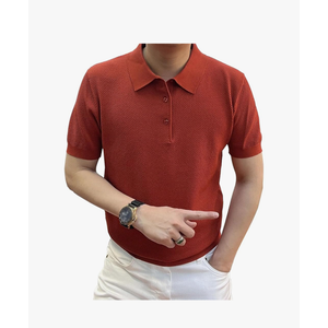 Men Solid Ice Silk Casual Knitted T Shirts Simple Lapel Daily Pullover Tops Summer Trendy Quarter Button Polo Shirt Size 2 XL