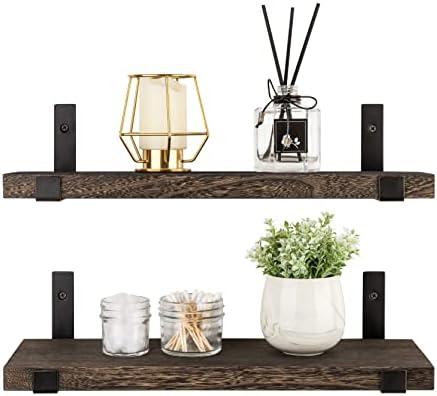 Mkono Rustic Wood Floating Shelves Wall Mounted Shelving Set of 2 Decorative Wall Storage Shelves with Lip Brackets for Bedroom, Living Room, Bathroom, Kitchen, Hallway, Office, 23.6 inches
