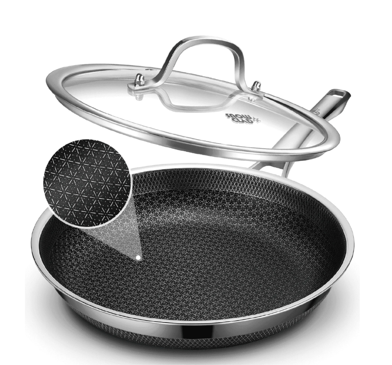 Non Stick Frying Pans With Lid, 12 inch Nonstick Hybrid Stainless Steel Skillets, Dishwasher Induction Oven Broiler Safe, Non Toxic Chef's Pan