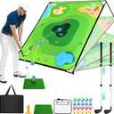 URUQ Golf Chipping Game with 6 x 6 FT Large Target Mat Training Set | 2 Adjustable Clubs, Sticky Balls, Scoreboard for Adults & Beginners, Backyard Fun, Indoor Outdoor Play, Party Activities