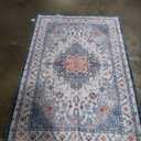 Area Rugs for Living Room, 4x6 Washable Non Slip Vintage Rugs, Low Pile Ultra Soft Indoor Print Pattern Carpet for Bedroom, Entryway, Office, Dining Room, Home Decor, Blue/Beige