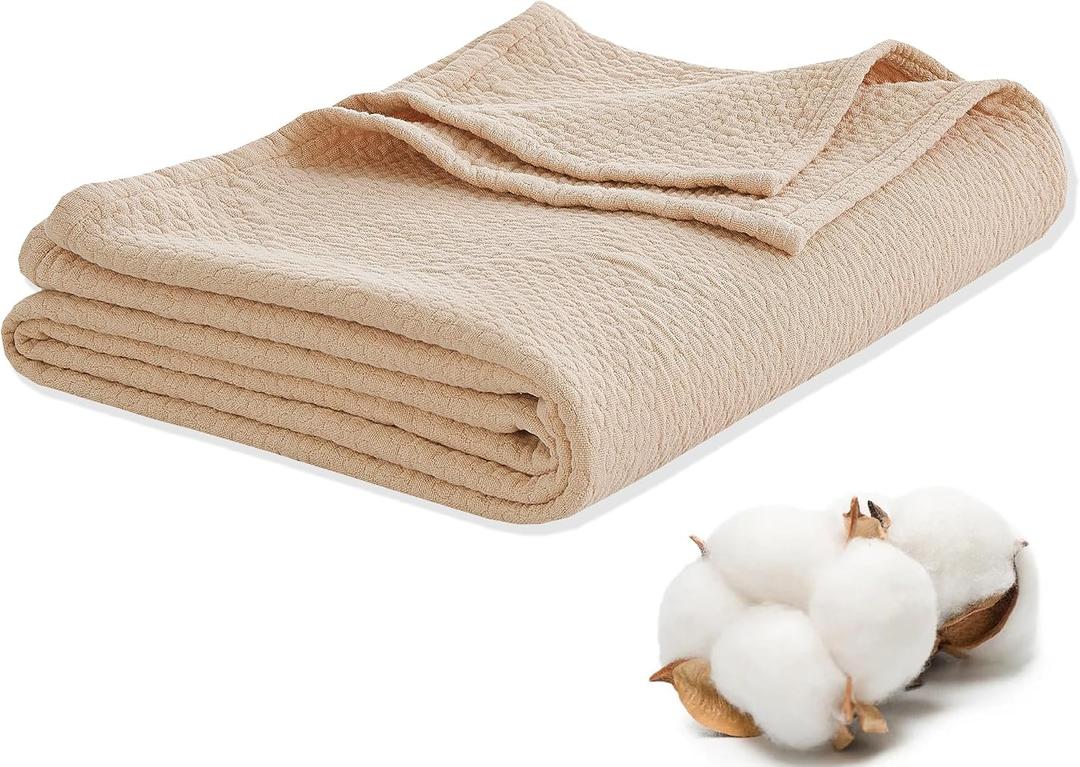 Premium 100% Cotton Blanket All-Season Soft Breathable Bed Blanket for Queen Size Lightweight Stylish Textured Throw for Bed Giftable Cozy Bedding