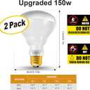 2Pack Reptile Heat Lamp, 150W Reptile Heat Emitter Infrared Basking Spot Light, UVA Daylight Heat Lamp Bulbs for Chickens Coop Reptiles Pets Brooder Use