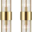 2-Light Modern Brushed Titanium Gold Wall Sconce with Clear Glass Crystal Luxury Wall Light Fixtures for Bedroom Living Room Bathroom Vanity Mirror Light Fixtures Set of 2