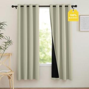 NICETOWN 100% Blackout Curtains for Living Room, Grommet Travel Blackout Curtains Lightweight Thermal Window Treatments Easy to Install for Bedroom, Muted Beige W52 x 72, 2 Panels