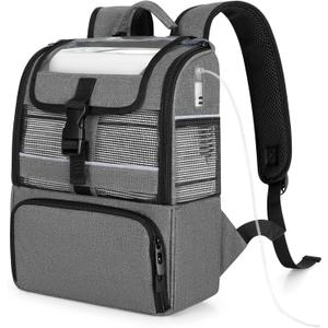 CURMIO Portable Oxygen Concentrator Backpack Compatible with Rhythm Healthcare P2/P2-E6/P2-E7, Empty POC Bag with Breathable Mesh Panels, Bottom Pocket for Charger, Cannula and Battery, Bag Only