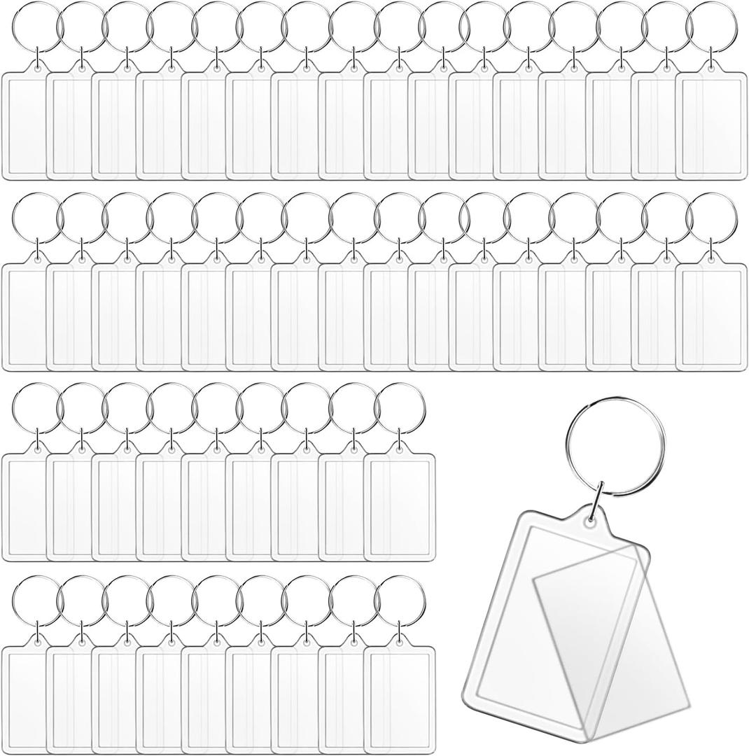 Cositina 50 Pack Acrylic Photo Frame Keychain Clear Photo Insert Blank Keychain Rectangle Picture Frame Keyring Holder for Men Women DIY Projects