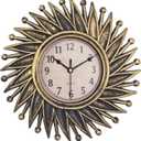 Sunburst Clock, Small Retro Wall Clocks Battery Operated, 10 Inch Mid Century Vintage Decorative Wall Clock for Living Room, Bedroom, Kitchen, Bathroom, Office - Bronze