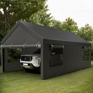 Shintenchi 12x20 FT Heavy-Duty Design Carport,Portable Garage Canopy,Carport Canopy with Side-Opening Removable Door & Roll-Up Window