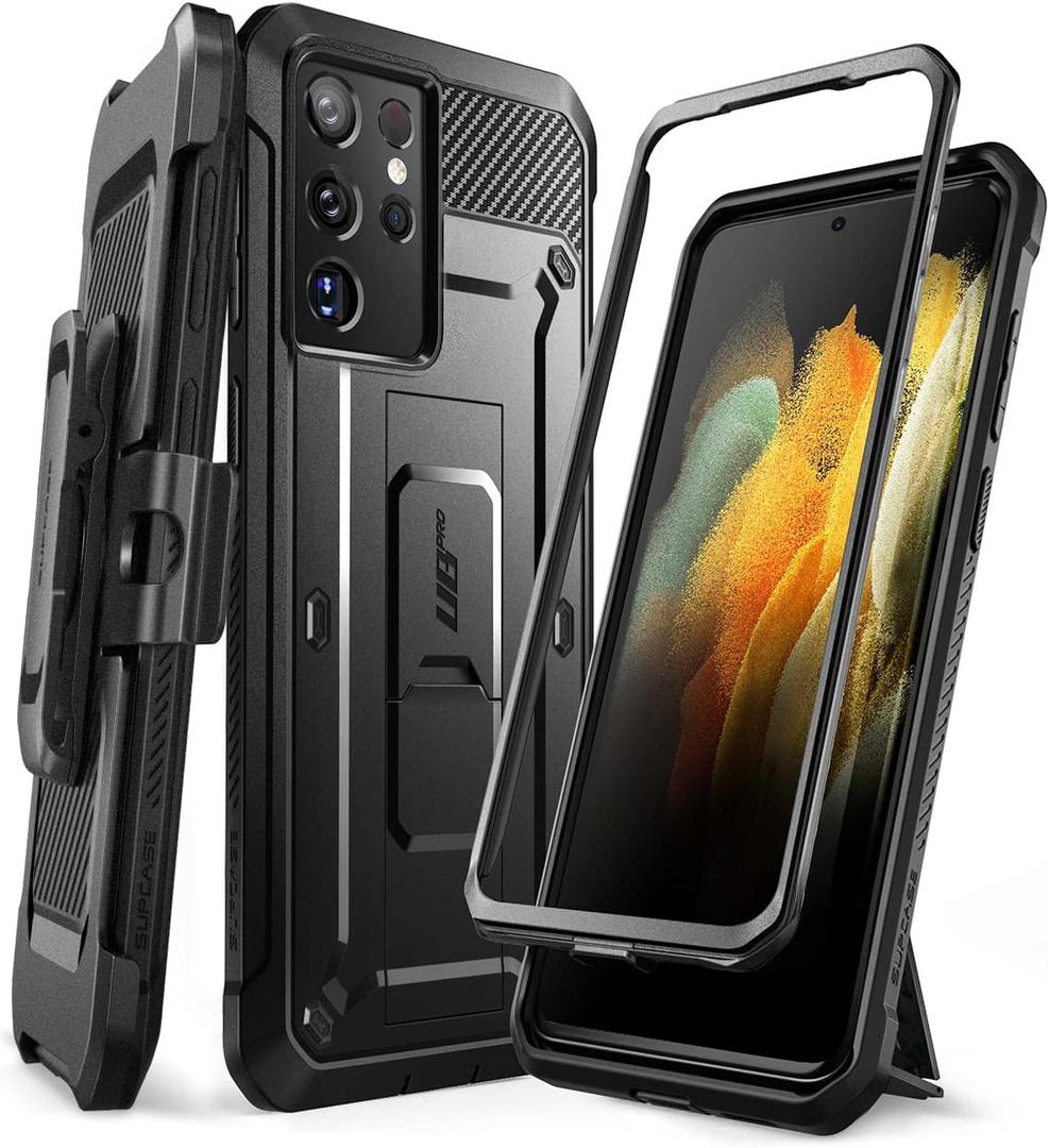SUPCASE for Samsung Galaxy S21 Ultra Case with Stand (Unicorn Beetle Pro), [Built-in Front Frame & Belt-Clip] [Military-Grade Protection] Full-Body Rugged Phone Case for Galaxy S21 Ultra, Black