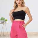Women's Casual Pleated Dressy Business Work Shorts Elastic High Waisted Wide Leg with Pockets (Pink, XL)