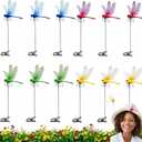 12PCS Long Stem Dragonfly Clips, Fake 3D Dragonfly Clip for Hats, Garden Stakes Decor Outdoor, Waterproof Yard Patio Plant Decorations, Realistic Bugs Repellent Accent