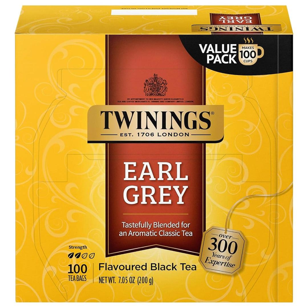 Twinings Earl Grey Black Tea Individually Wrapped Bags, 100 Count (Pack of 1), Flavoured with Citrus & Bergamot, Caffeinated, Enjoy Hot or Iced, 100 Teabags (EXP 08/19/28)