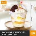 Turbo Bee 200 Pack 9 OZ Clear Plastic Cups with Dome Lids, Disposable Dessert Cups with Lids for Fruit, Snack Smoothie, Pudding and Ice Cream (No Hole)