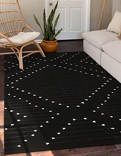 LIVEBOX Black Area Rug for Living Room,5' x 8' Large Boho Washable Moroccan Cotton Thin Carpet for Bedroom,Indoor Outdoor Throw Rug for Dining Room Porch Office