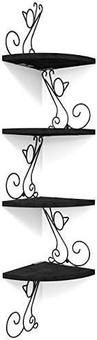 Alsonerbay Corner Shelves - Wall Mounted Floating Wood Shelf, 4 Tier Rustic Storage Shelf, Cat Shaped Shelving for Wall, Solid Wooden Decor for Living Room, Bedroom, Kitchen (Black)