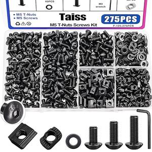 Taiss 275PCS M5 T-Nuts and Bolts Kit for 2020 Aluminum Extrusion Hardware,T Sliding Nut,T-Slot Nut,M5x8/10/12mm Hexagon Socket Screws and Washers with Hex Wrench