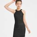 EXARUS Girls Halter Neck Sparkly Sequin Dresses Sleeveless A-Line/Bodycon Dress for Girl Formal Special Occasion 6-14Y (Black)