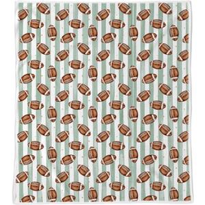 Football Throw Blanket, Football Lover Gifts, Preppy Green Striped Sport Themed Decorative Blanket for Couch Sofa Kids Boys Nursery Room Bedroom, 50x60 Inches