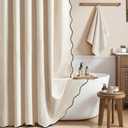 BTTN Beige Scalloped Shower Curtain, Boho Linen Textured Heavy Duty Shower Curtain Set with 12 Plastic Hooks, Elegant Decorative Waterproof Fabric Shower Curtains for Bathroom - 72x72 - Cream