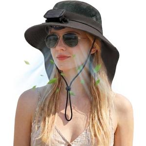 Short Brim Sun Hat with 1 Solar Fan & Neck Flap for Men Women UPF 50+ Outdoor for Garden Fishing Beach Essential (Black)