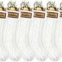 XOYTN 3 Pack Christmas Stockings, 18inch Large White Cable Knitted Stocking Personalized Xmas Hanging Stocking with Leather Patches Custom Name for Christmas Holiday Party Decoration