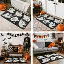 TYUU Halloween Bath Mat, Thin Halloween Bathroom Rug Non Slip Quick Dry Ghost Bath Mat Fits Under Door Thin Floor Mat Halloween Decor, 24''x36'', Ghosts Black
