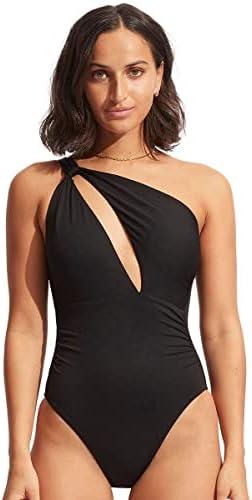 Seafolly Womens One Shoulder Cut Out One Piece Swimsuit 10