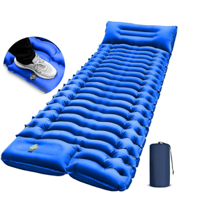 Camping Sleeping Pad, Ultralight Camping Mat with Pillow, Built-in Foot Pump Inflatable Sleeping Pads Compact for Camping Backpacking Hiking Traveling Tent,Single, Blue