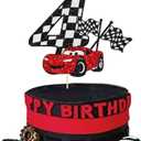 Gyufise 1Pc Race Car 4th Cake Topper Glitter 4th Racing Car Birthday Cake Topper Decoration for Racing Car Checkered Flag Themed Girl Boy 4 Years Birthday Party Supplies